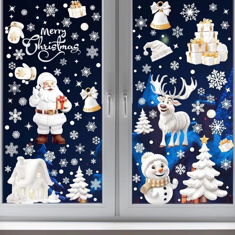 Reusable Christmas Window Clings Snowman Tree White Static Decals For Glass Doors 2