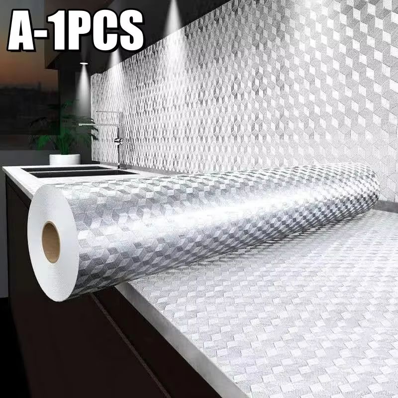 Stove Splash Guard Aluminum Foil Backsplash Roll SelfAdhesive OilResistant Kitchen Wallpaper 2