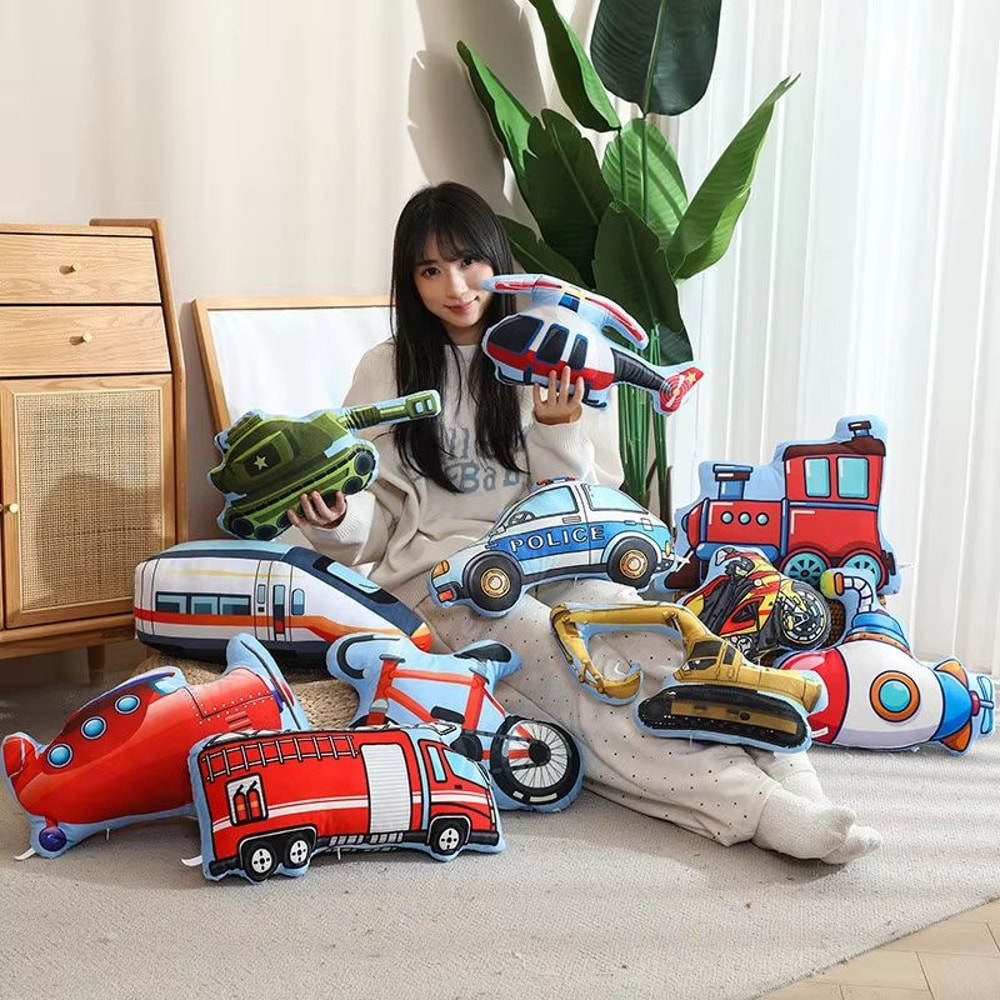 Cartoon Vehicle Plush Hug Pillow Police Car Fire Truck Excavator 0