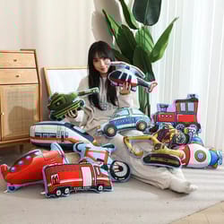 cartoon vehicle plush hug pillow (police car, fire truck, excavator)