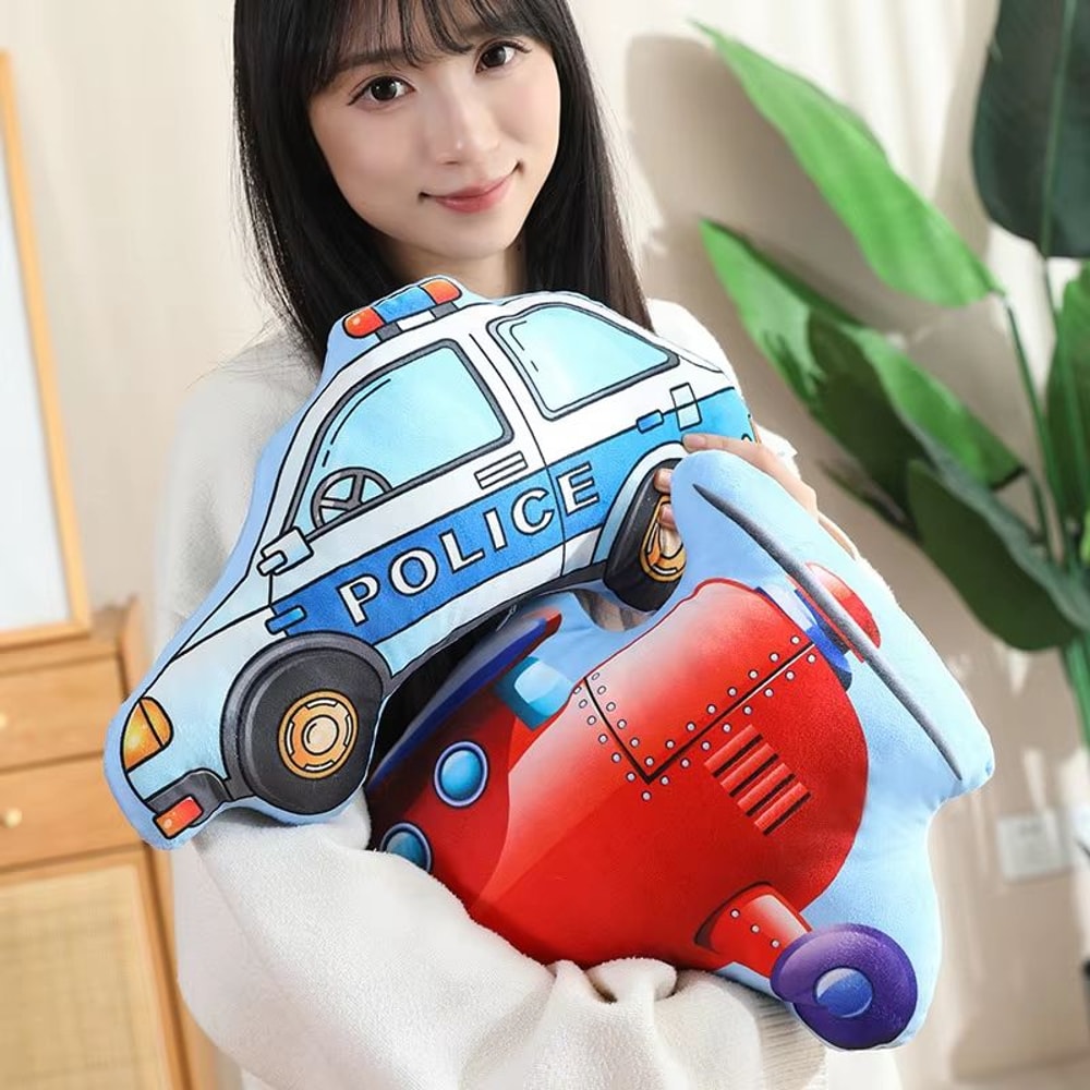 Cartoon Vehicle Plush Hug Pillow Police Car Fire Truck Excavator 1