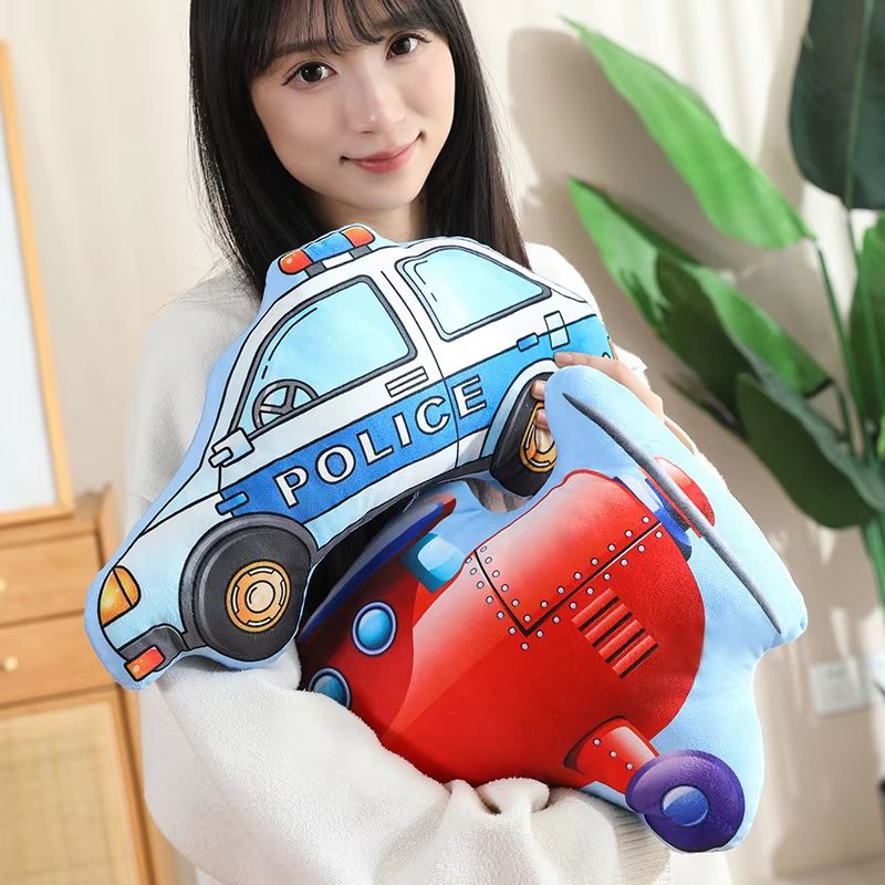 Cartoon Vehicle Plush Hug Pillow Police Car Fire Truck Excavator 1