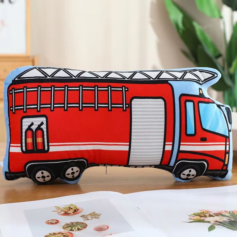 Cartoon Vehicle Plush Hug Pillow Police Car Fire Truck Excavator 7