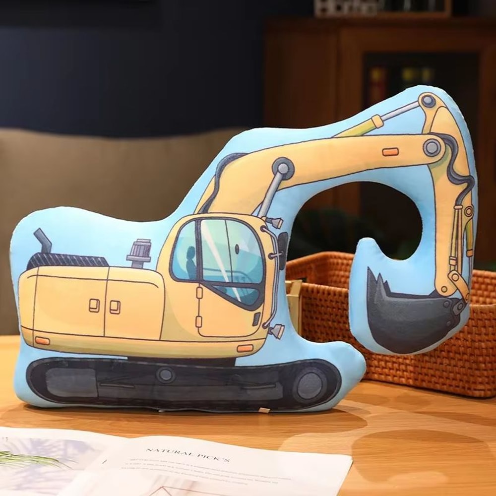 Cartoon Vehicle Plush Pillow For Kids Fire Truck Police Car Excavator 14