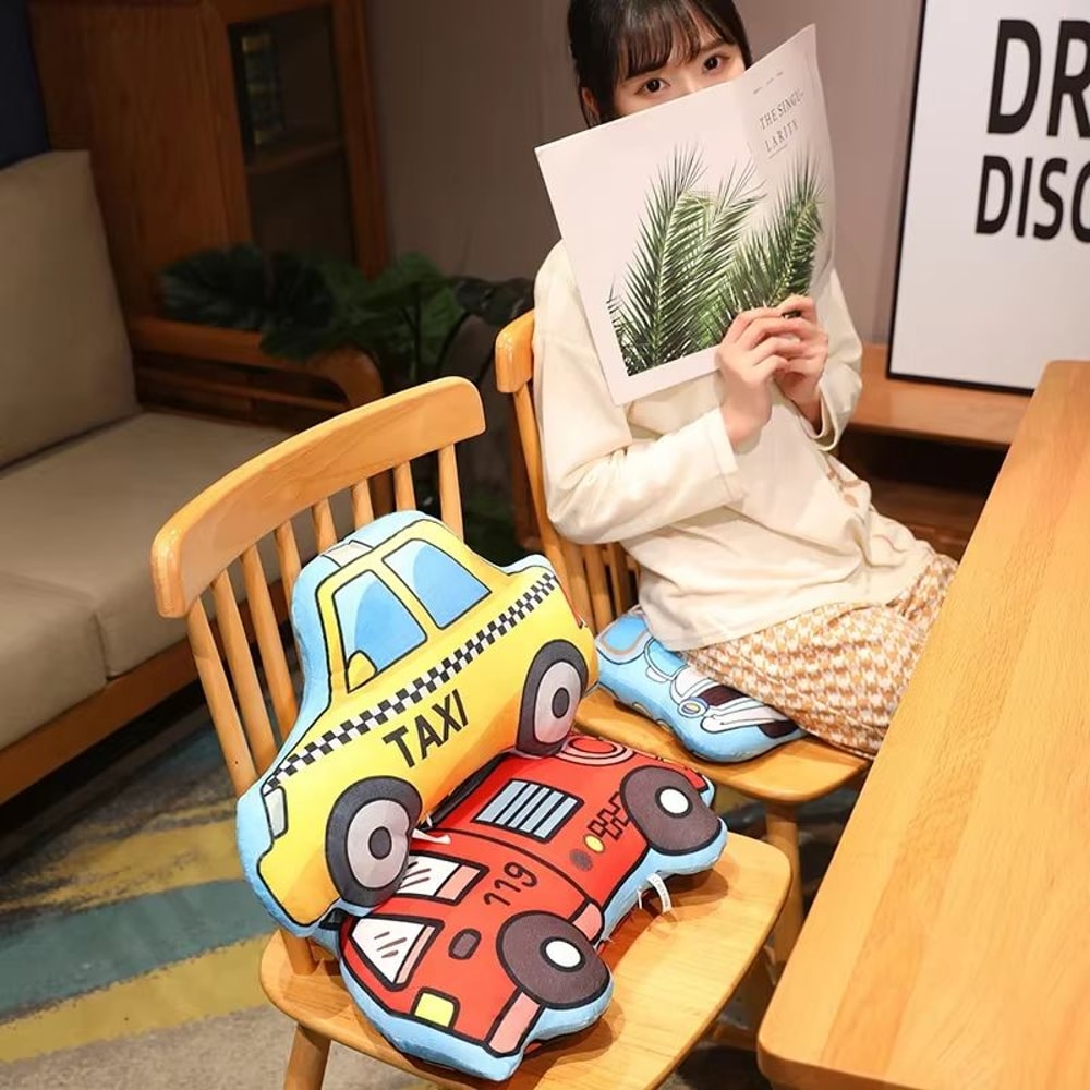Cartoon Vehicle Plush Pillow For Kids Fire Truck Police Car Excavator 1