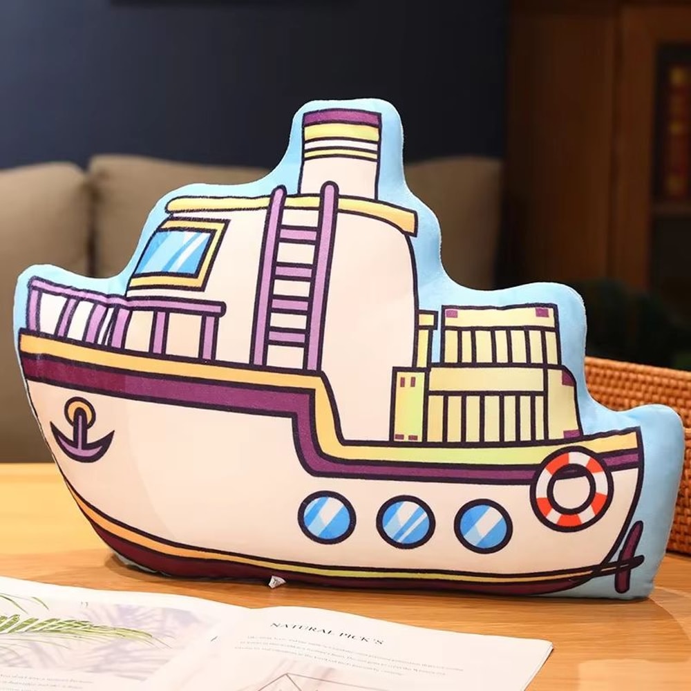 Cartoon Vehicle Plush Pillow For Kids Fire Truck Police Car Excavator 12