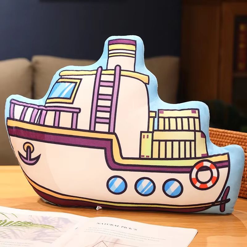 Cartoon Vehicle Plush Pillow For Kids Fire Truck Police Car Excavator 12