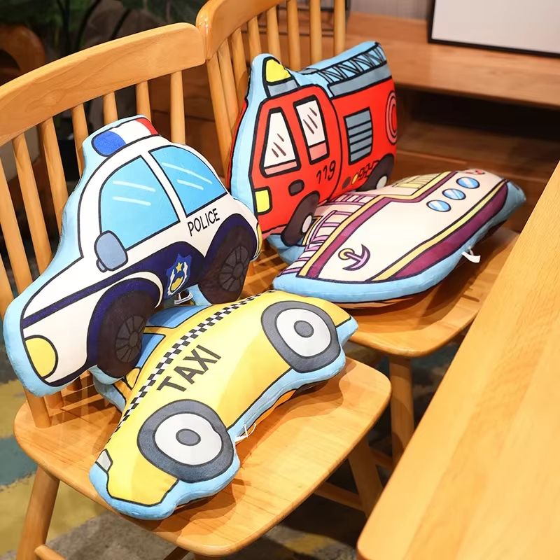 Cartoon Vehicle Plush Pillow For Kids Fire Truck Police Car Excavator 3