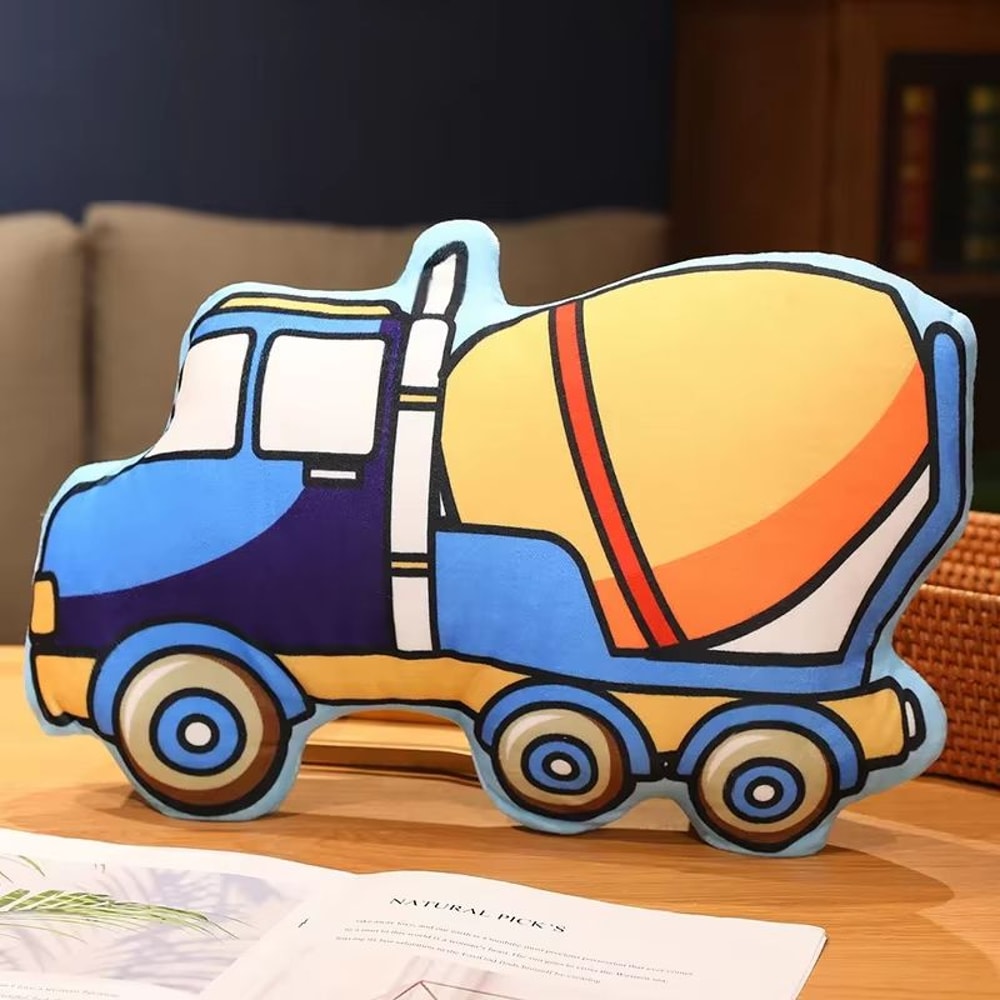 Cartoon Vehicle Plush Pillow For Kids Fire Truck Police Car Excavator 9