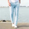 Mens CottonLinen Elastic Waist Trousers Breathable Casual Streetwear 4