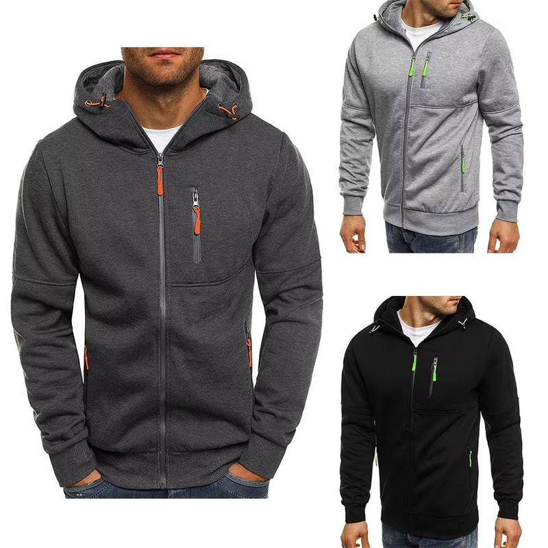 Mens Zip Up Hoodie Slim Fit Hooded Sweatshirt Casual Sports Jacket 1