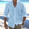Mens Linen Stand Collar Long Sleeve Shirt Breathable CottonLinen Plus Size 3