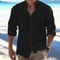 Mens Linen Stand Collar Long Sleeve Shirt Breathable CottonLinen Plus Size 0