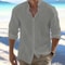 Mens Linen Stand Collar Long Sleeve Shirt Breathable CottonLinen Plus Size 1