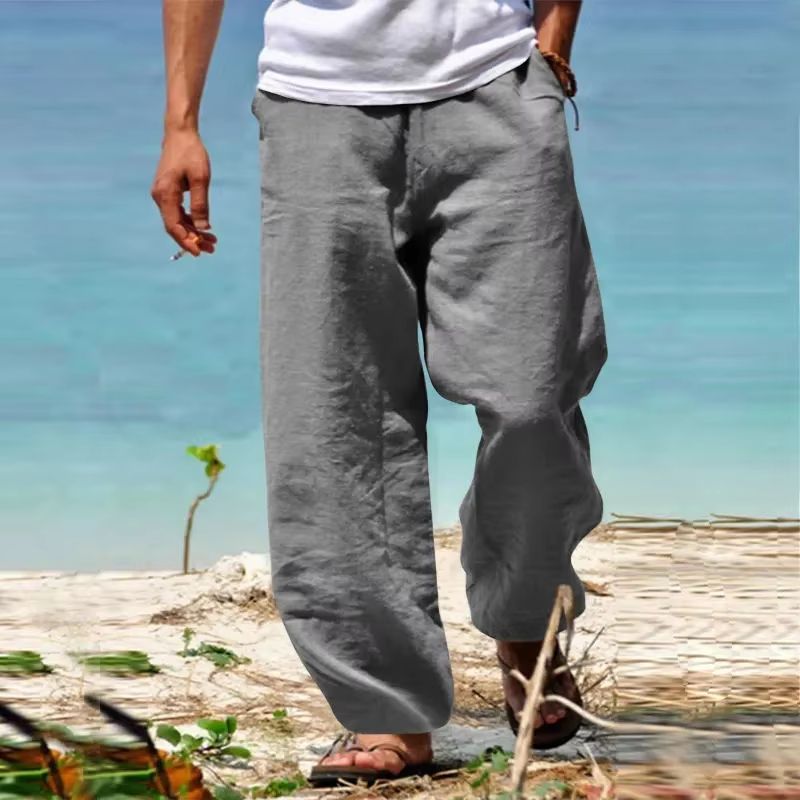 Breathable Mens Beach Pants In CottonLinen Loose Straight Summer Trousers 4