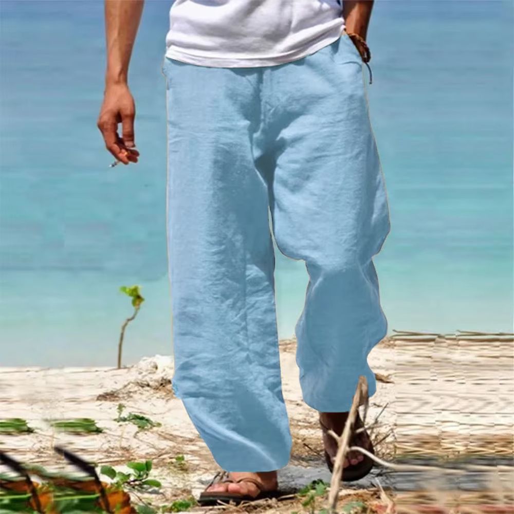 Breathable Mens Beach Pants In CottonLinen Loose Straight Summer Trousers 2