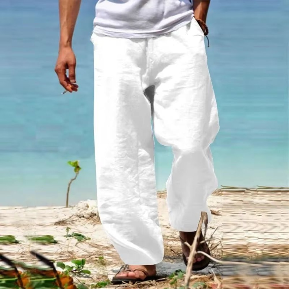 Breathable Mens Beach Pants In CottonLinen Loose Straight Summer Trousers 5