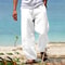 Breathable Mens Beach Pants In CottonLinen Loose Straight Summer Trousers 5
