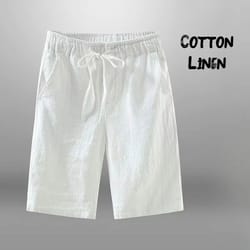 mens cotton-linen casual shorts with drawstring waist, breathable beach & gym style