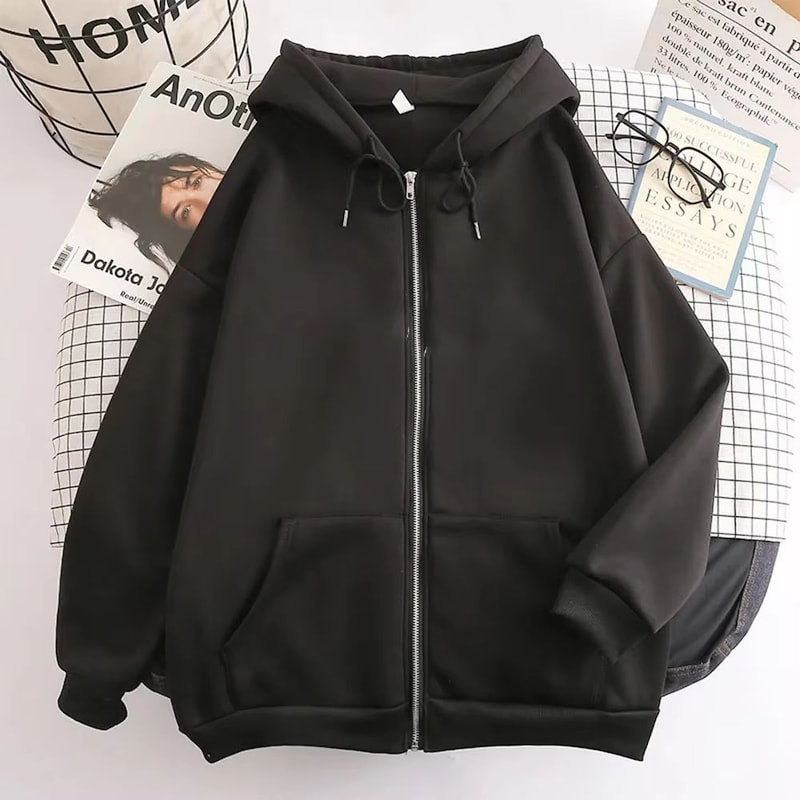 Mens High Street Hoodie ZipUp Jacket Loose Fit Solid Color 1