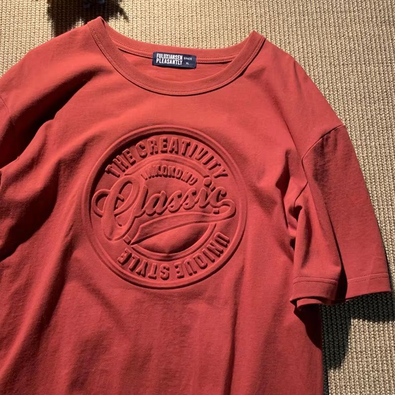 Vintage 3D Embossed Tshirt With SteelSeal Look Oversized Streetwear Tee For Couples 1