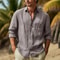 Mens Linen Shirt CottonLinen Button Up Breathable TurnDown Collar Casual Top 1
