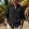 Mens Linen Shirt CottonLinen Button Up Breathable TurnDown Collar Casual Top 3