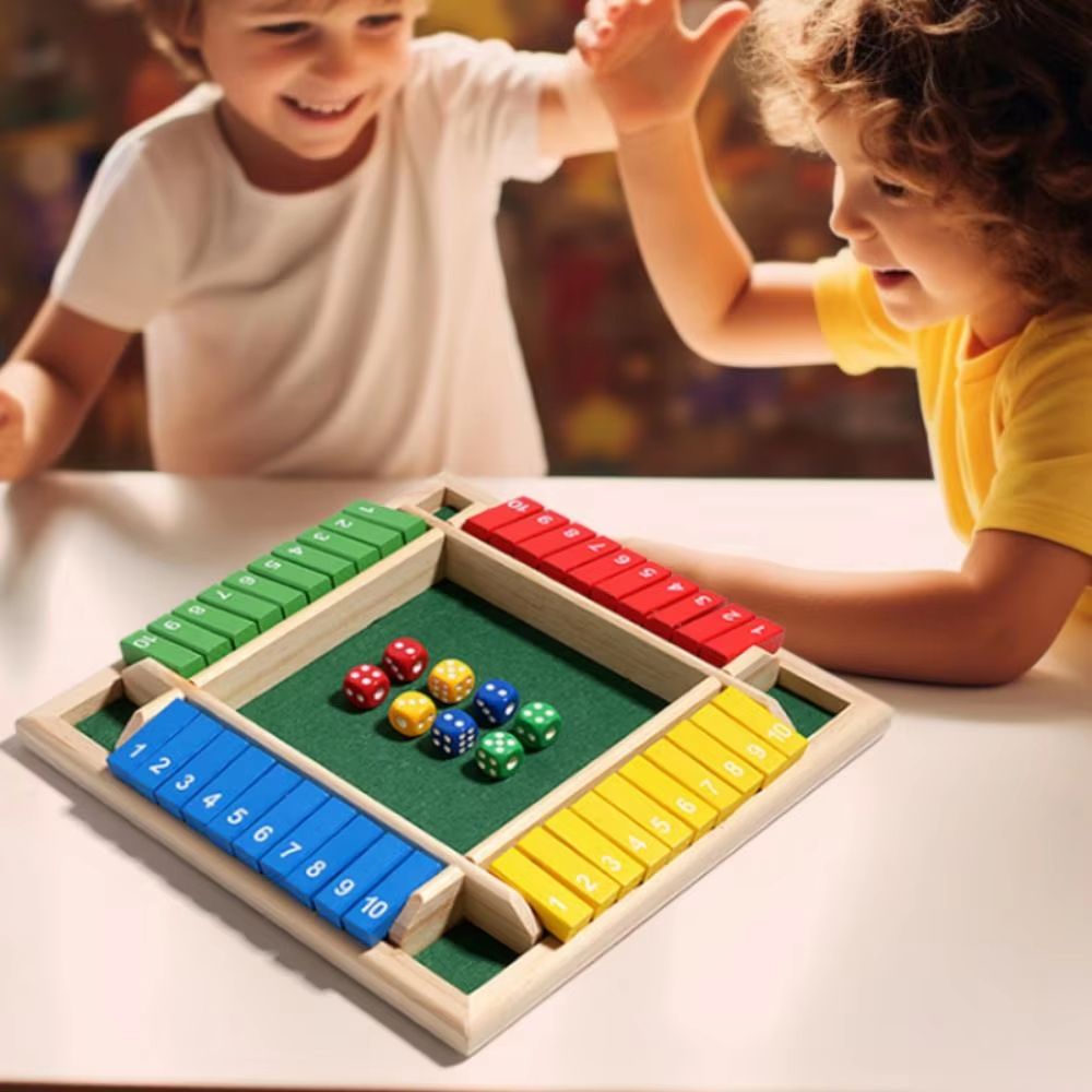 4 Player Board Game Shut The Box Game Wooden Arithmetic Dice FlipTile Set 2