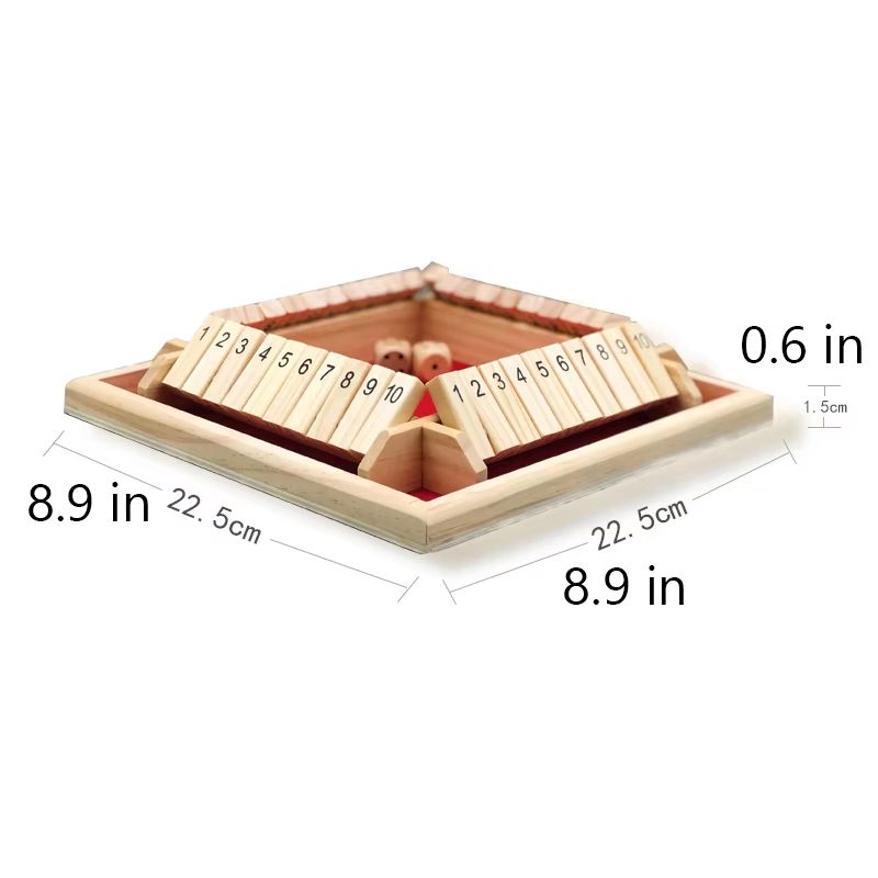 4 Player Board Game Shut The Box Game Wooden Arithmetic Dice FlipTile Set 4