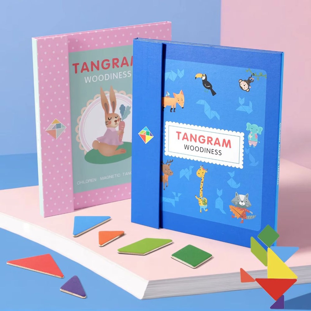 Portable Magnetic Tangram Puzzle Montessori Puzzle Book With Wooden Pieces TravelFriendly 10