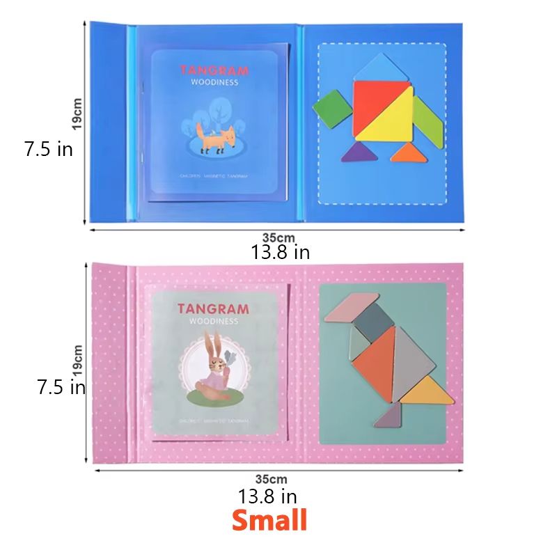 Portable Magnetic Tangram Puzzle Montessori Puzzle Book With Wooden Pieces TravelFriendly 2