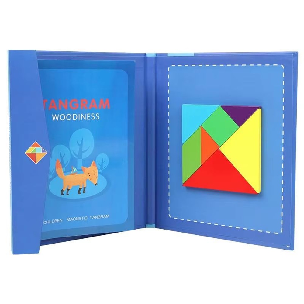 Portable Magnetic Tangram Puzzle Montessori Puzzle Book With Wooden Pieces TravelFriendly 3