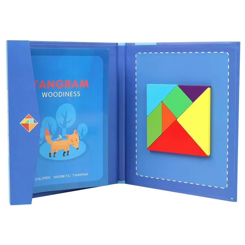 Portable Magnetic Tangram Puzzle Montessori Puzzle Book With Wooden Pieces TravelFriendly 3