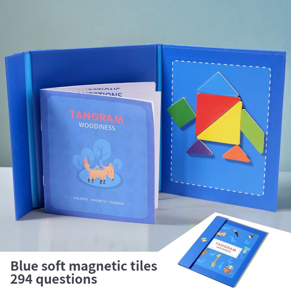 Portable Magnetic Tangram Puzzle Montessori Puzzle Book With Wooden Pieces TravelFriendly 0