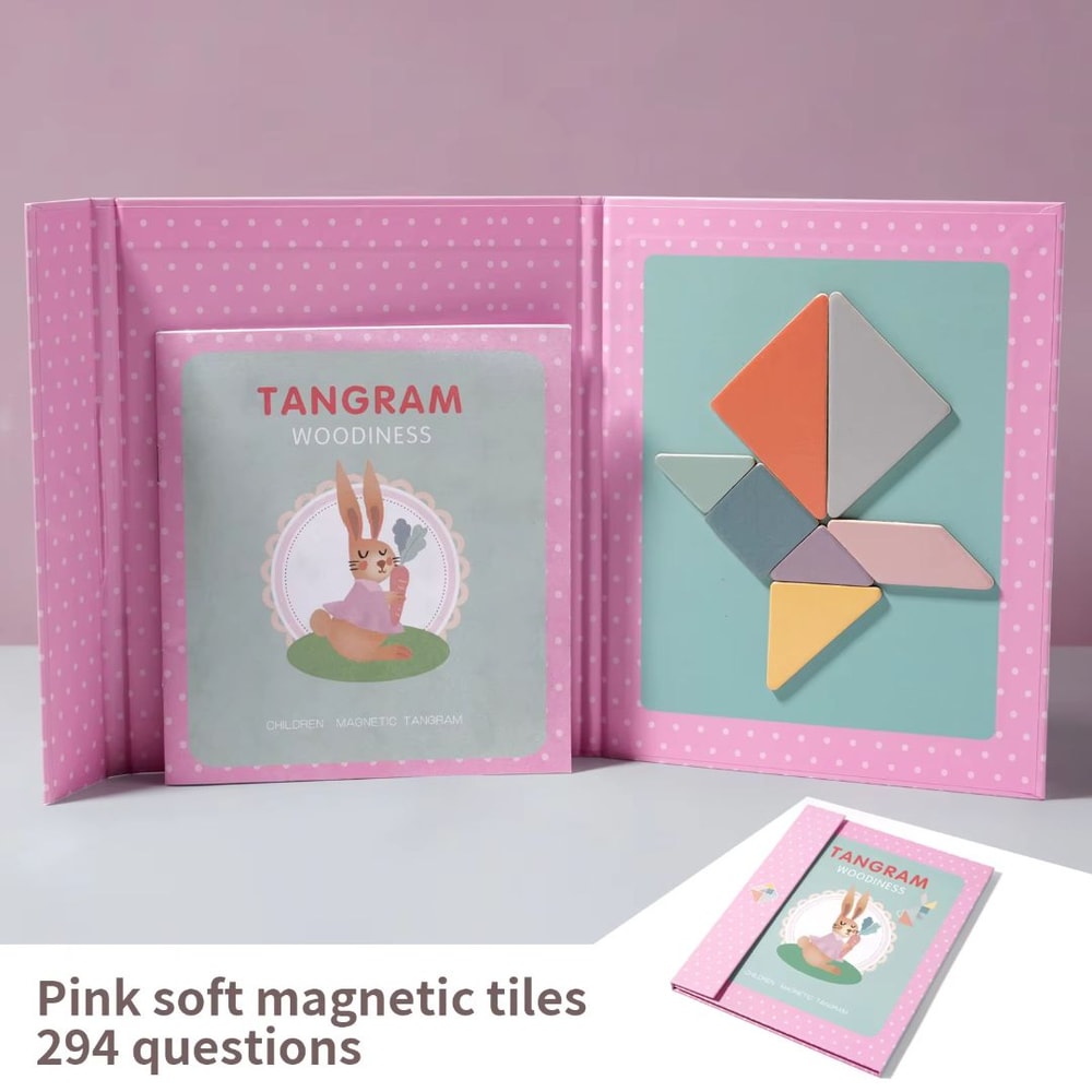 Portable Magnetic Tangram Puzzle Montessori Puzzle Book With Wooden Pieces TravelFriendly 7