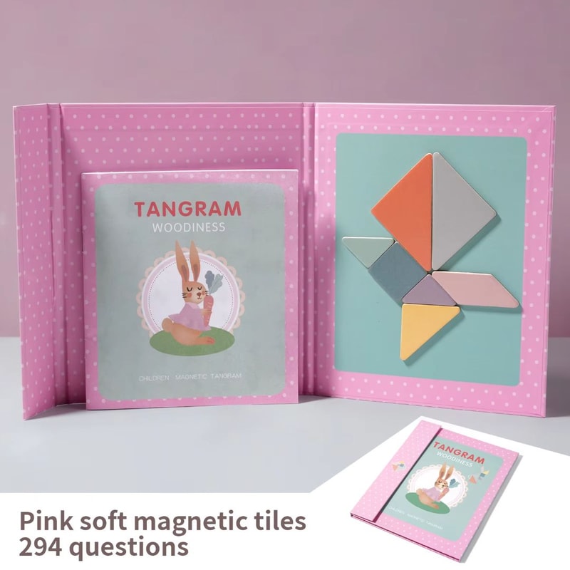 Portable Magnetic Tangram Puzzle Montessori Puzzle Book With Wooden Pieces TravelFriendly 7