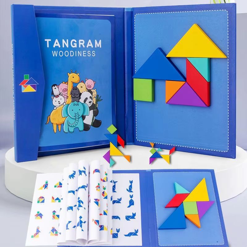 Portable Magnetic Tangram Puzzle Montessori Puzzle Book With Wooden Pieces TravelFriendly 6