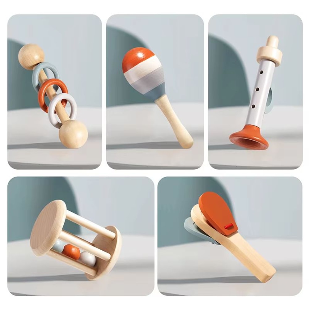 5Piece Baby Musical Instrument Set Montessori Baby Toys Sensory Rattles For Early Play 2