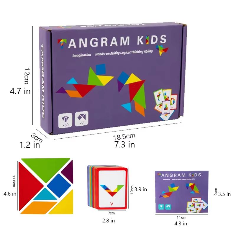 Colorful Wooden Tangram Puzzle Animal Pattern Blocks Animal Tangram Puzzle Montessori Sorting Toy 1