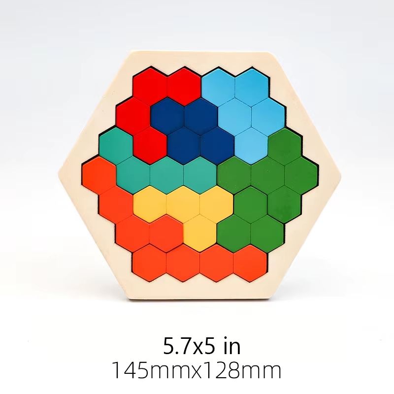 Montessori Wooden Tangram Puzzle Set Colorful 3D Russian Blocks Brain Teaser 1