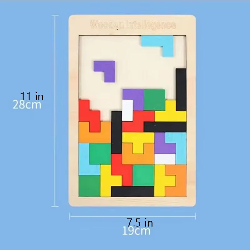 Montessori Wooden Tangram Puzzle Set Colorful 3D Russian Blocks Brain Teaser 2