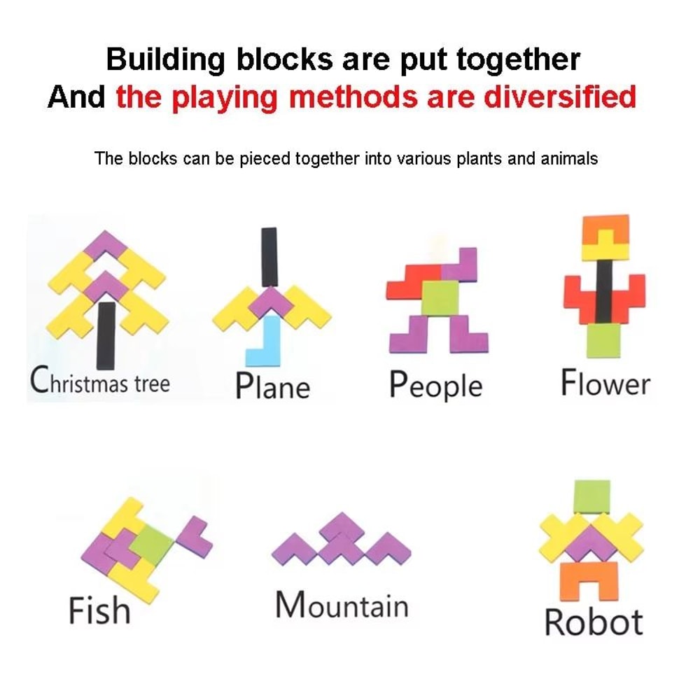 Montessori Wooden Tangram Puzzle Set Colorful 3D Russian Blocks Brain Teaser 3