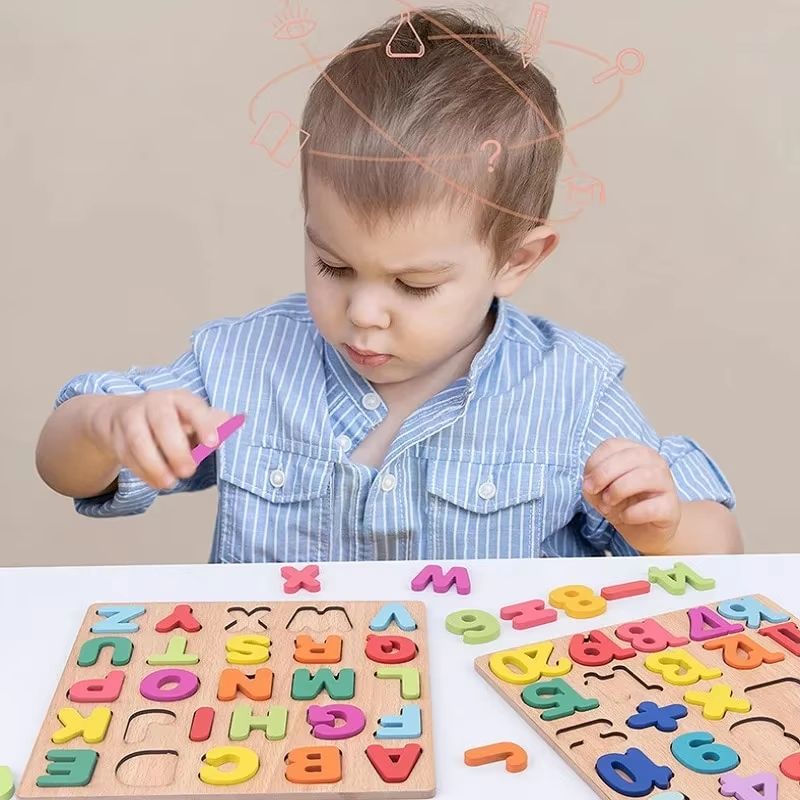 Colorful Alphabet Number Puzzle Board Wooden Alphabet Number Matching Game For Preschool Kids 0