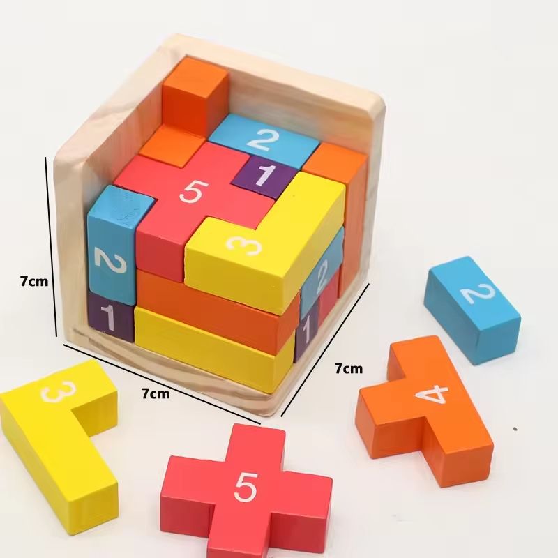 3D Luban Lock Puzzle Wooden Cube Interlocking IQ Challenge Toy 1