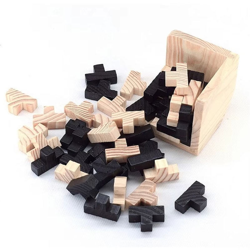 3D Luban Lock Puzzle Wooden Cube Interlocking IQ Challenge Toy 5