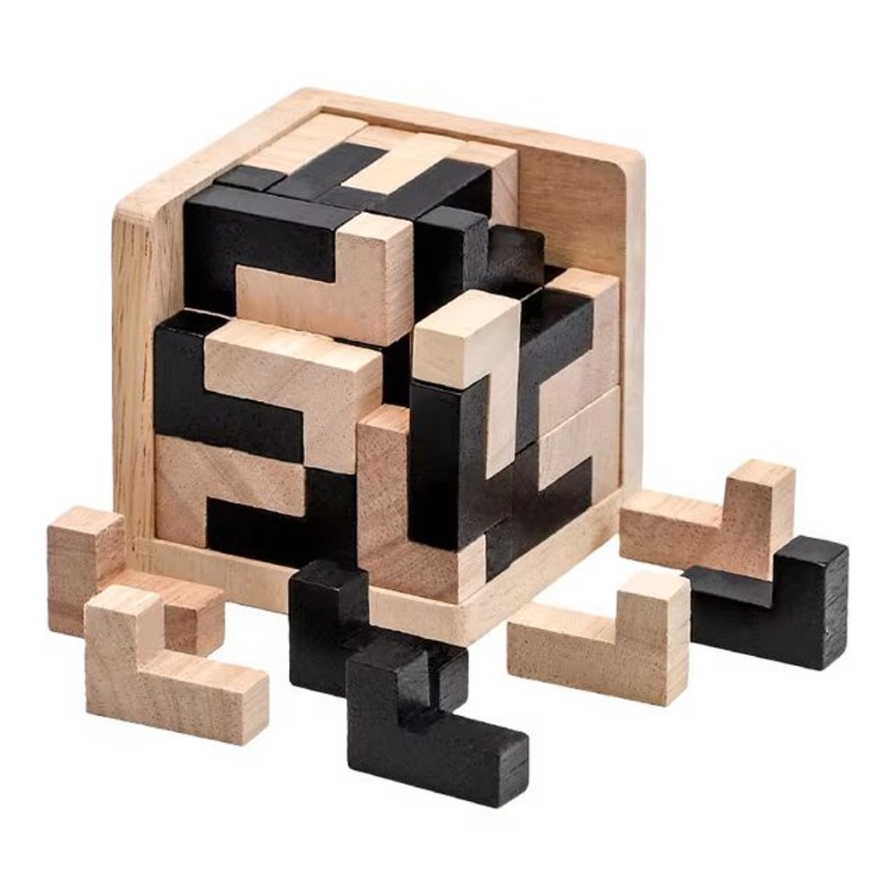 3D Luban Lock Puzzle Wooden Cube Interlocking IQ Challenge Toy 6