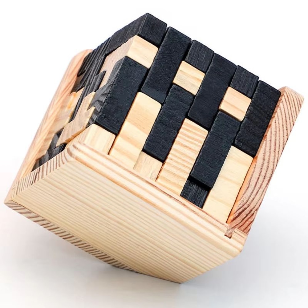 3D Luban Lock Puzzle Wooden Cube Interlocking IQ Challenge Toy 2