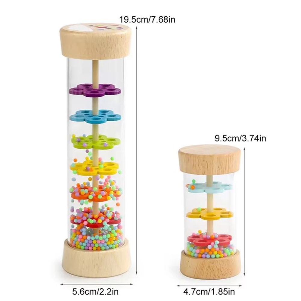 Rainbow Montessori Rain Stick Baby Rainmaker Rattle With Wooden Ends 2
