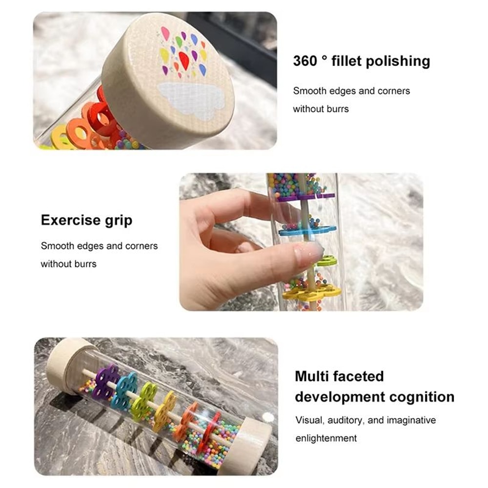 Rainbow Montessori Rain Stick Baby Rainmaker Rattle With Wooden Ends 4