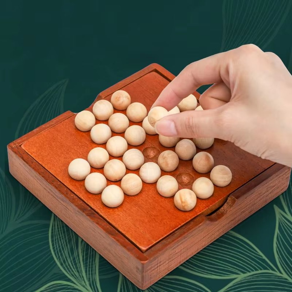 Wooden Peg Solitaire Board Game SinglePlayer Diamond Puzzle For Focus Logic 2